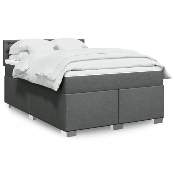 Gossi pat continental cu saltea, gri inchis, 160x200 cm, tesatura