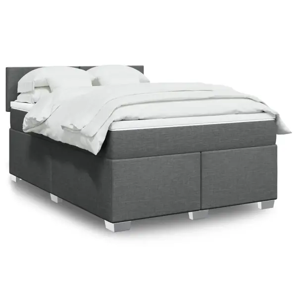 Gossi pat continental cu saltea, gri inchis, 160x200 cm, tesatura