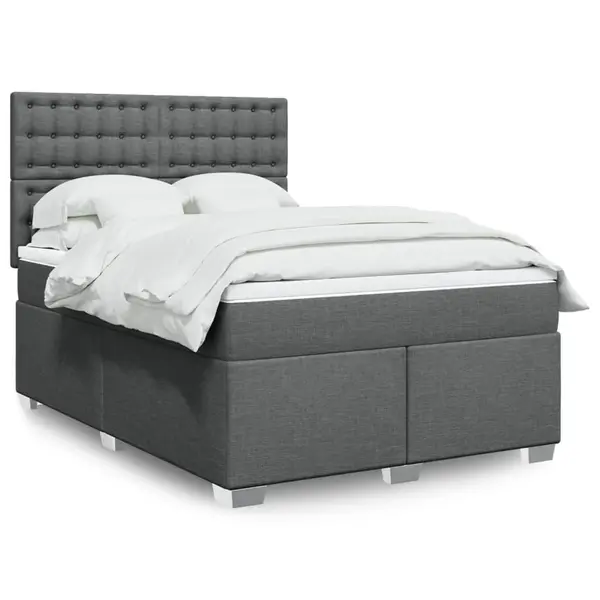 Gossi pat continental cu saltea, gri inchis, 160x200 cm, tesatura