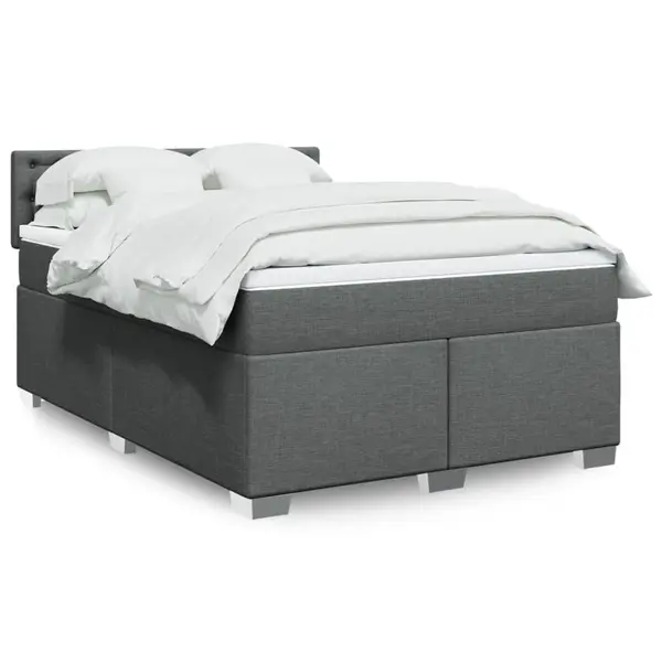 Gossi pat continental cu saltea, gri inchis, 160x200 cm, tesatura