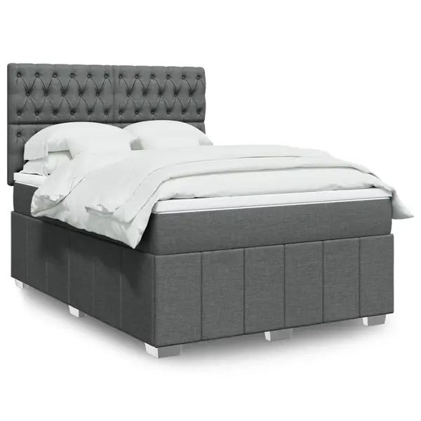Gossi pat continental cu saltea, gri inchis, 160x200 cm, tesatura