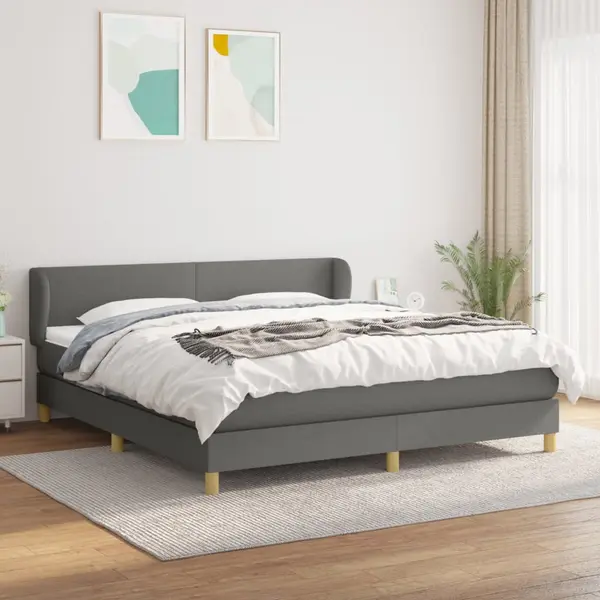 Gossi pat continental cu saltea, gri inchis, 160x200 cm, tesatura