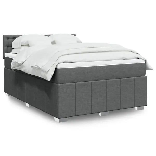 Gossi pat continental cu saltea, gri inchis, 160x200 cm, tesatura