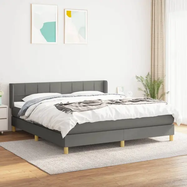 Gossi pat continental cu saltea, gri inchis, 160x200 cm, tesatura
