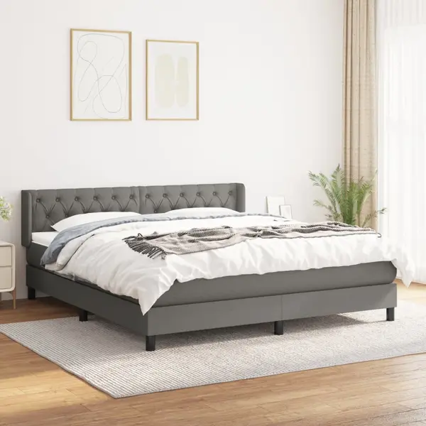 Gossi pat continental cu saltea, gri inchis, 160x200 cm, tesatura