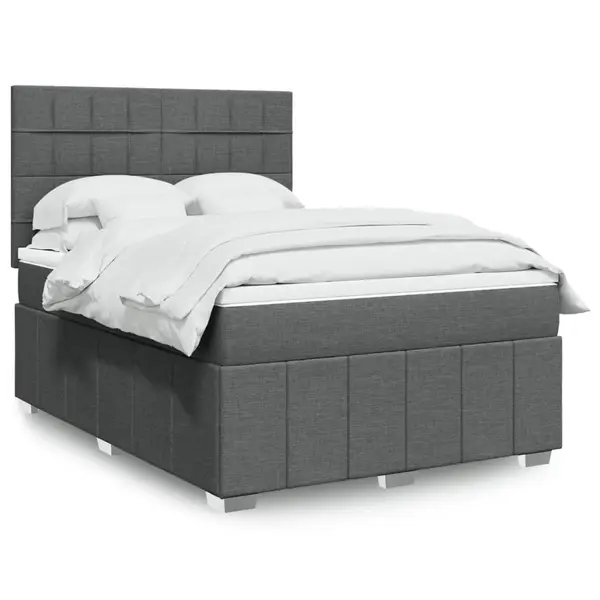 Gossi pat continental cu saltea, gri inchis, 160x200 cm, tesatura