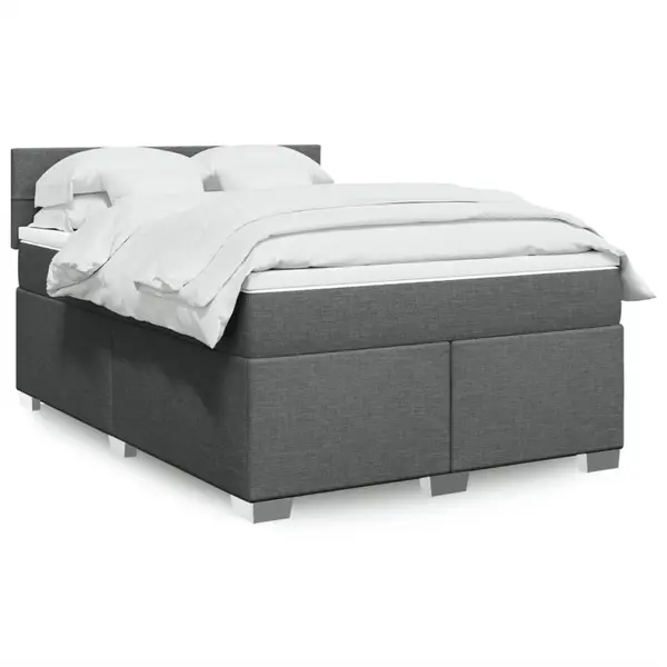 Gossi pat continental cu saltea, gri inchis, 160x200 cm, tesatura