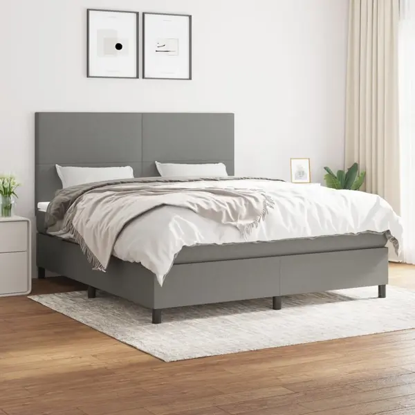 Gossi pat continental cu saltea, gri inchis, 160x200 cm, tesatura