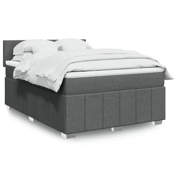 Gossi pat continental cu saltea, gri inchis, 160x200 cm, tesatura
