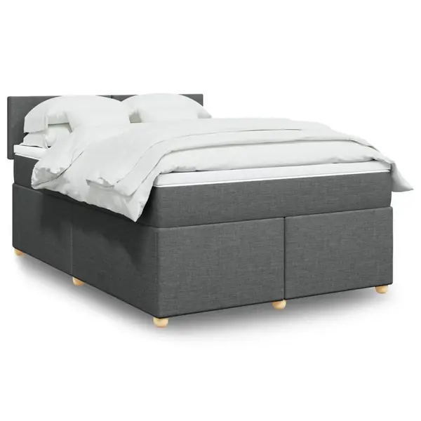 Gossi pat continental cu saltea, gri inchis, 160x200 cm, tesatura