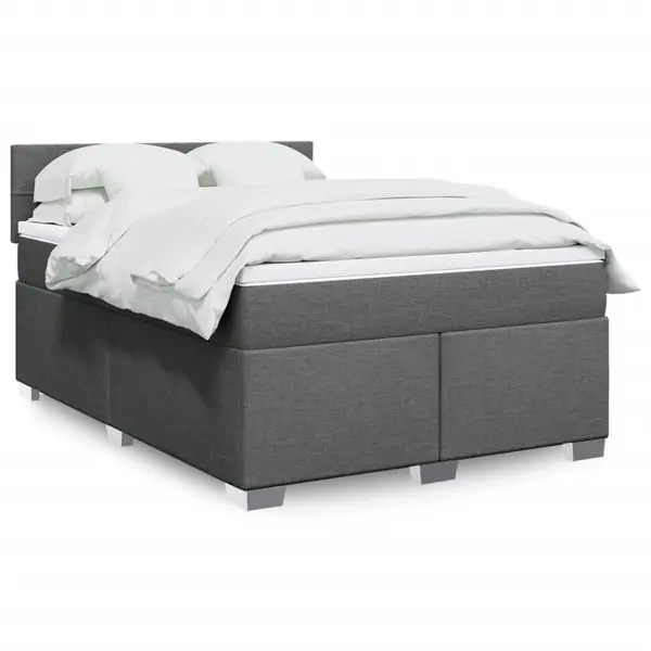 Gossi pat continental cu saltea, gri inchis, 160x200 cm, tesatura
