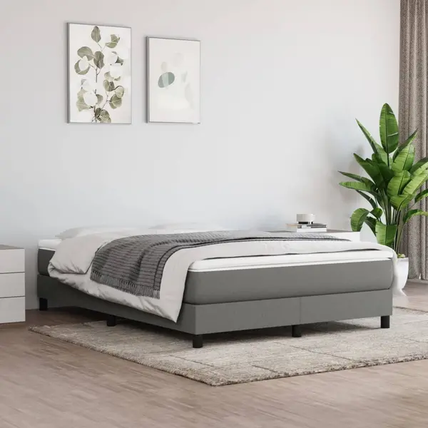 Gossi pat continental cu saltea, gri inchis, 160x200 cm, tesatura