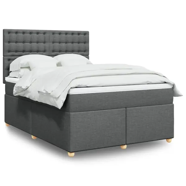 Gossi pat continental cu saltea, gri inchis, 160x200 cm, tesatura
