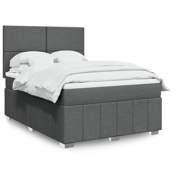 Gossi pat continental cu saltea, gri inchis, 160x200 cm, tesatura