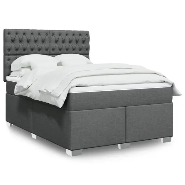 Gossi pat continental cu saltea, gri inchis, 160x200 cm, tesatura