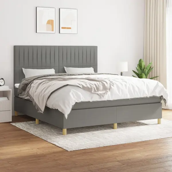 Gossi pat continental cu saltea, gri inchis, 160x200 cm, tesatura