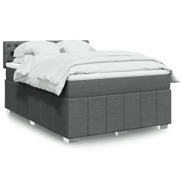 Gossi pat continental cu saltea, gri inchis, 160x200 cm, tesatura