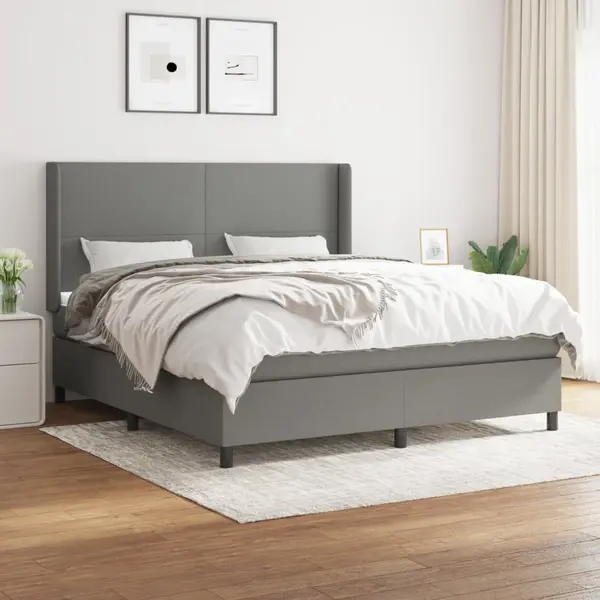 Gossi pat continental cu saltea, gri inchis, 160x200 cm, tesatura