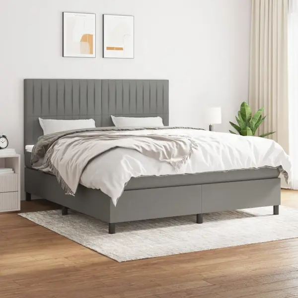 Gossi pat continental cu saltea, gri inchis, 160x200 cm, tesatura