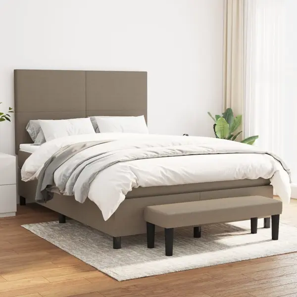 Gossi pat continental cu saltea gri taupe 140x200 cm material textil