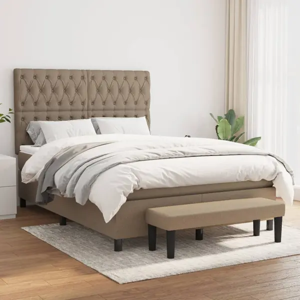Gossi pat continental cu saltea gri taupe 140x200 cm material textil