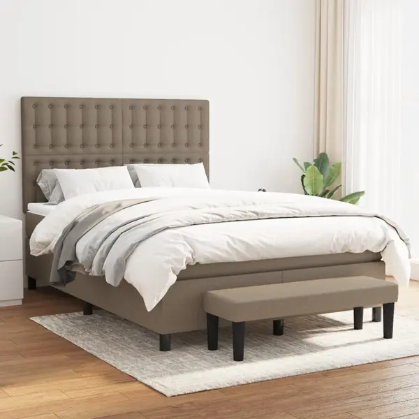 Gossi pat continental cu saltea gri taupe 140x200 cm material textil