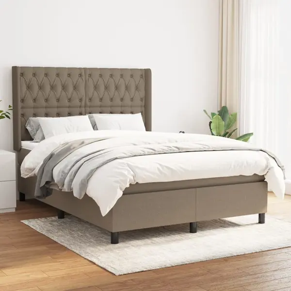 Gossi pat continental cu saltea gri taupe 140x200 cm material textil