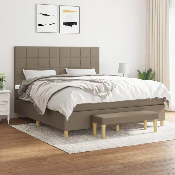 Gossi pat continental cu saltea, gri taupe, 180x200 cm, textil