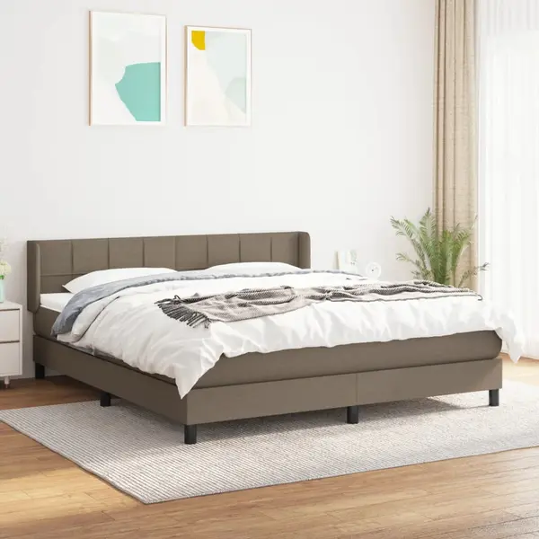 Gossi pat continental cu saltea, gri taupe, 180x200 cm, textil