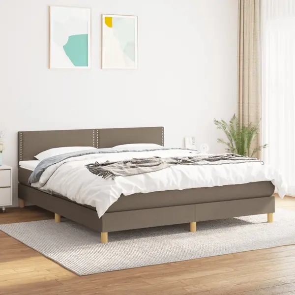 Gossi pat continental cu saltea, gri taupe, 180x200 cm, textil
