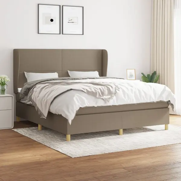 Gossi pat continental cu saltea, gri taupe, 180x200 cm, textil