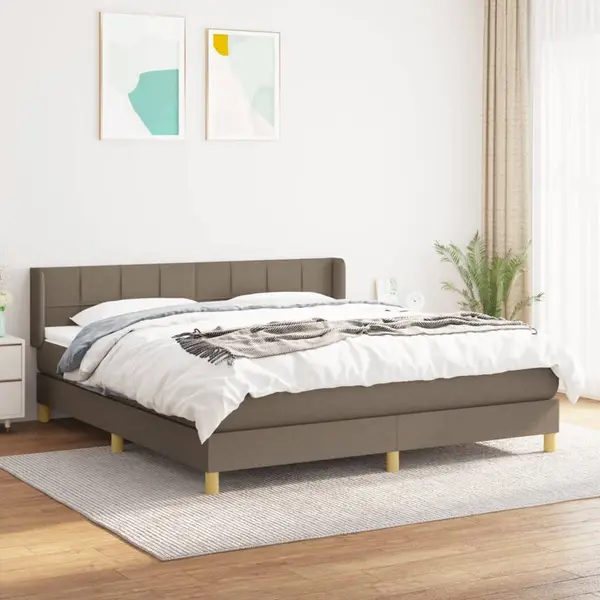 Gossi pat continental cu saltea, gri taupe, 180x200 cm, textil