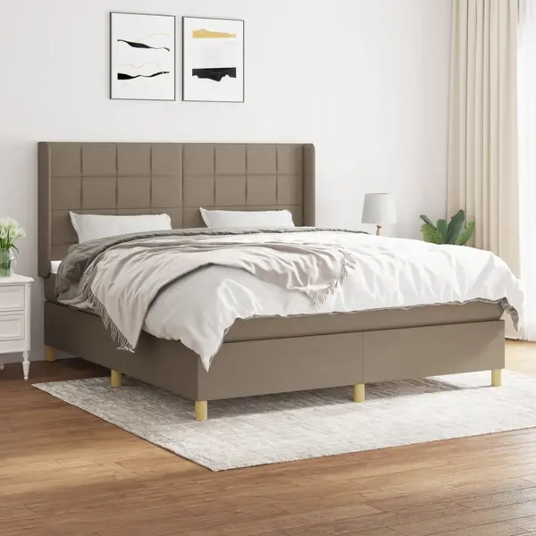 Gossi pat continental cu saltea, gri taupe, 180x200 cm, textil