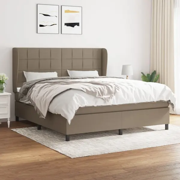 Gossi pat continental cu saltea, gri taupe, 180x200 cm, textil