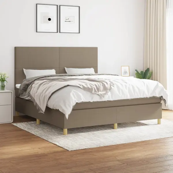 Gossi pat continental cu saltea, gri taupe, 180x200 cm, textil