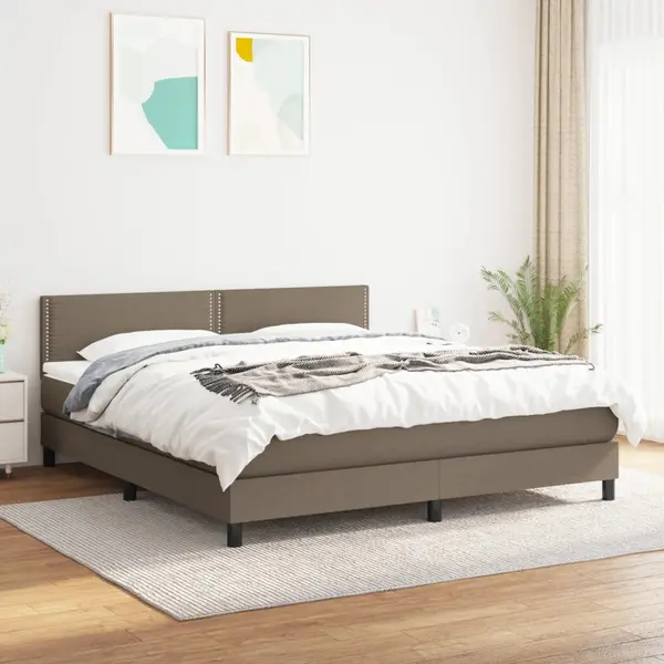 Gossi pat continental cu saltea, gri taupe, 180x200 cm, textil
