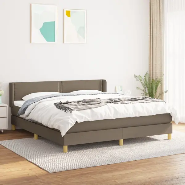 Gossi pat continental cu saltea, gri taupe, 180x200 cm, textil