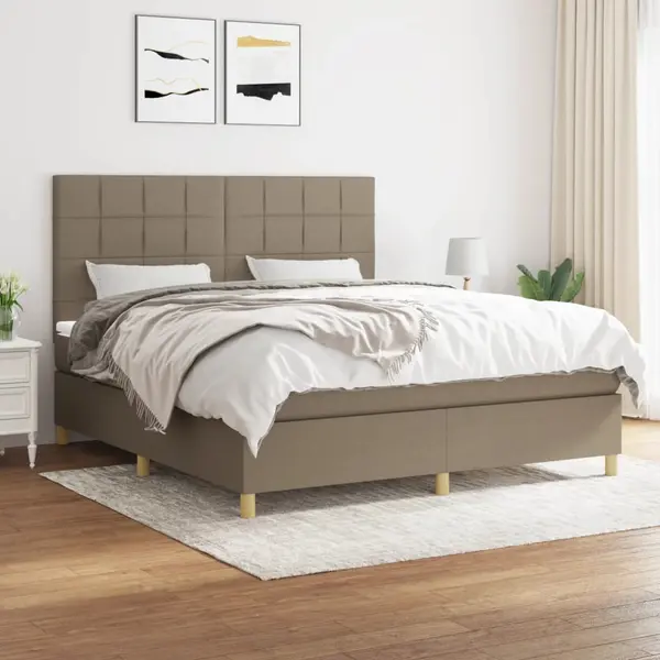 Gossi pat continental cu saltea, gri taupe, 180x200 cm, textil