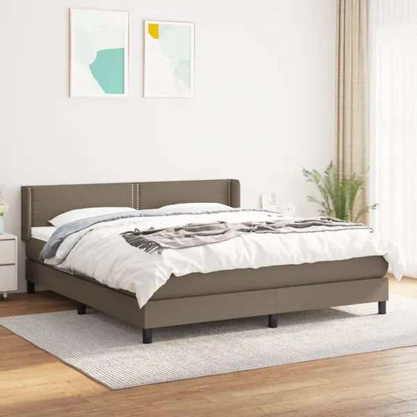 Gossi pat continental cu saltea, gri taupe, 180x200 cm, textil