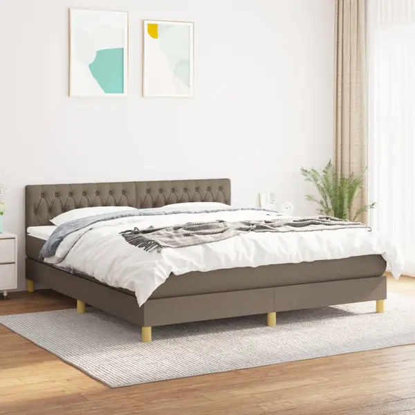 Gossi pat continental cu saltea, gri taupe, 180x200 cm, textil