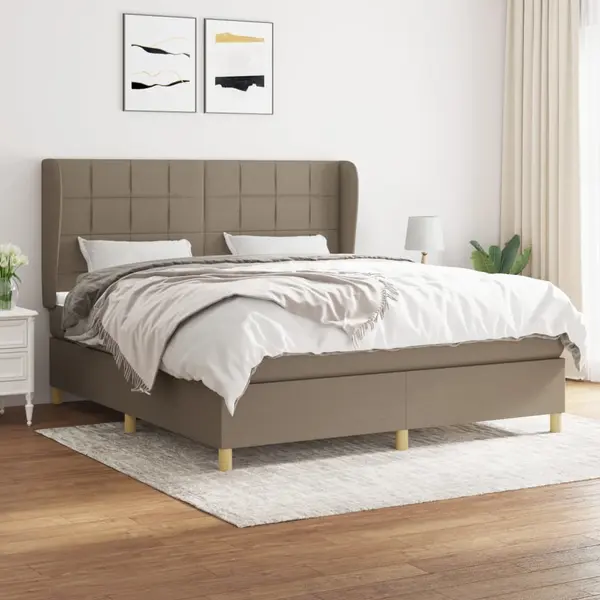 Gossi pat continental cu saltea, gri taupe, 180x200 cm, textil