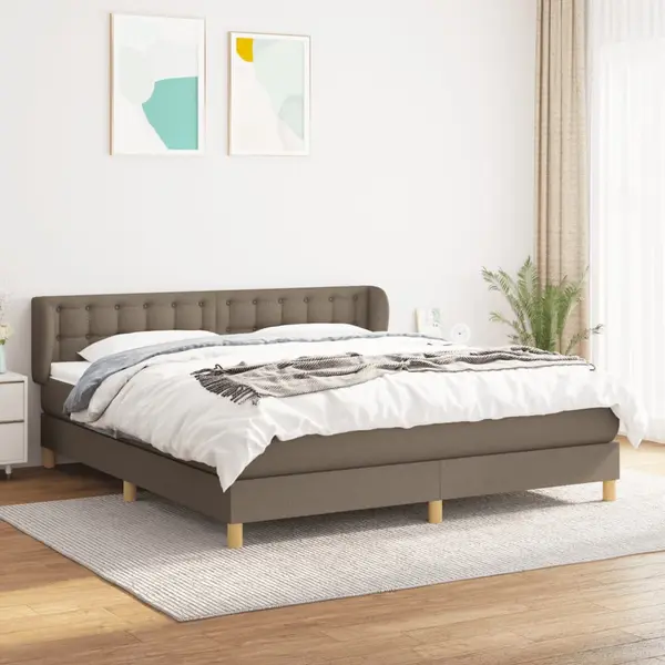 Gossi pat continental cu saltea, gri taupe, 180x200 cm, textil