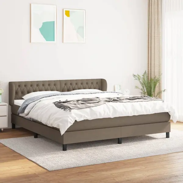 Gossi pat continental cu saltea, gri taupe, 180x200 cm, textil