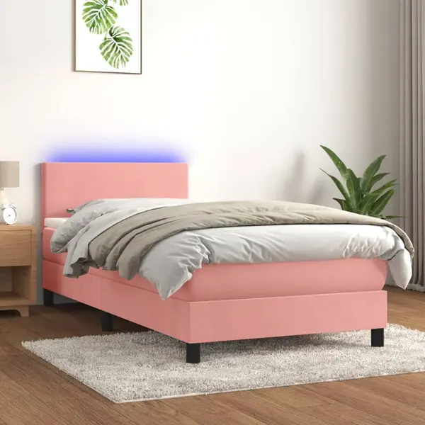 Gossi pat continental cu saltea & led, roz, 80x200 cm, catifea