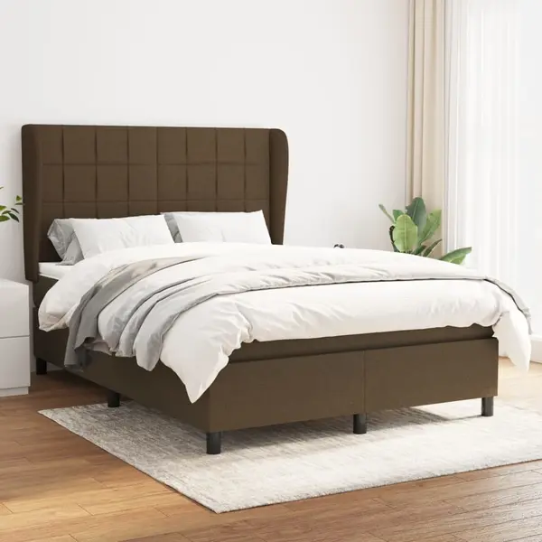Gossi pat continental cu saltea, maro inchis, 140x200 cm, textil