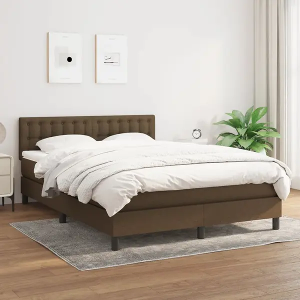 Gossi pat continental cu saltea, maro inchis, 140x200 cm, textil