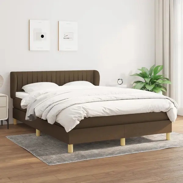 Gossi pat continental cu saltea, maro inchis, 140x200 cm, textil