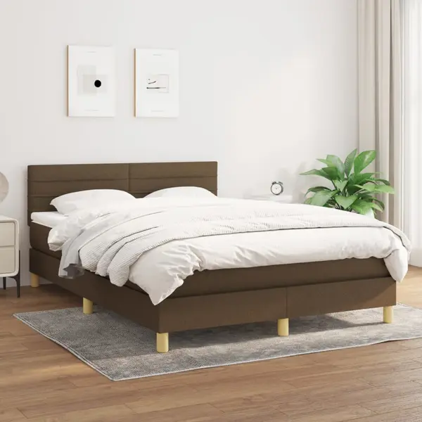 Gossi pat continental cu saltea, maro inchis, 140x200 cm, textil