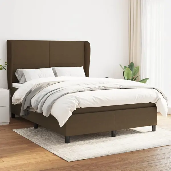 Gossi pat continental cu saltea, maro inchis, 140x200 cm, textil
