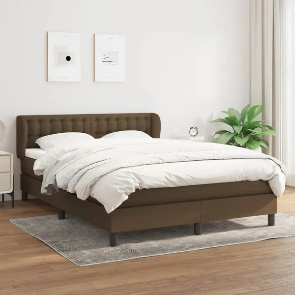 Gossi pat continental cu saltea, maro inchis, 140x200 cm, textil